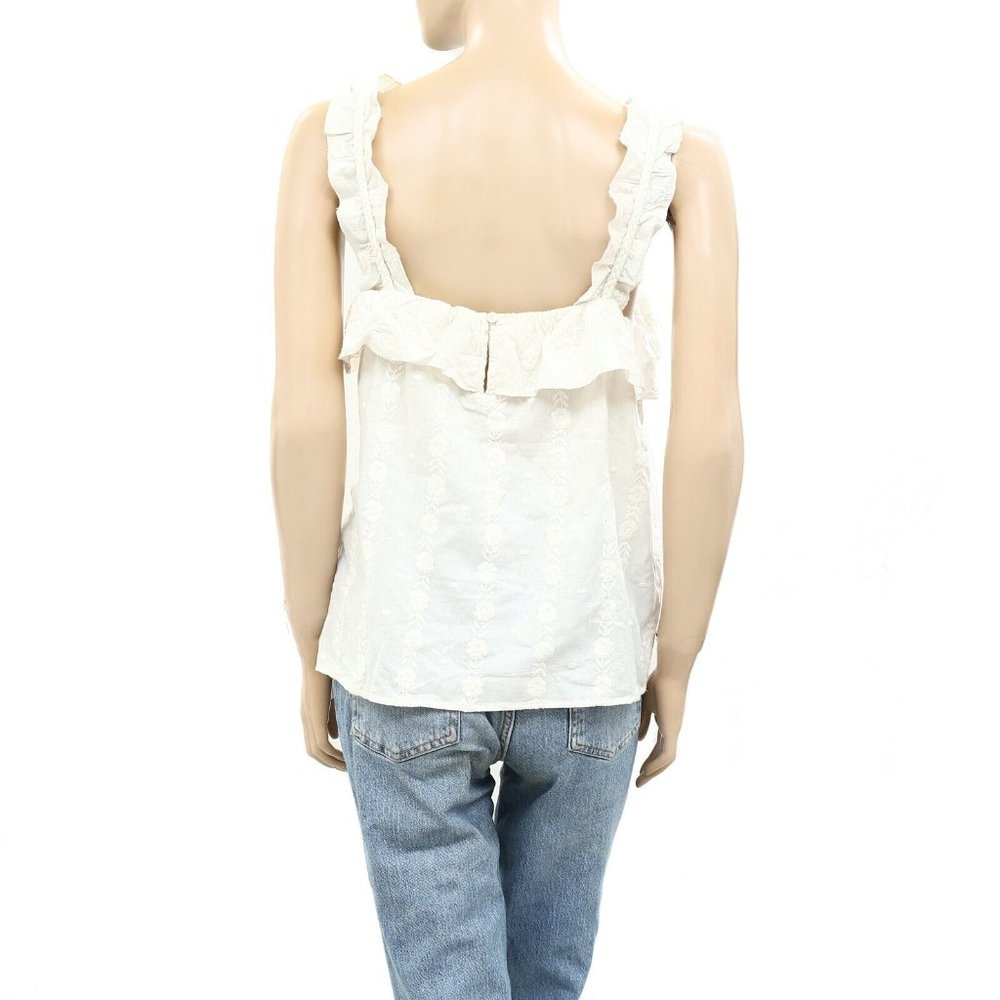 Sezane Paris Hermine Blouse Top White Floral Embroidered Cotton - Picture 6 of 7